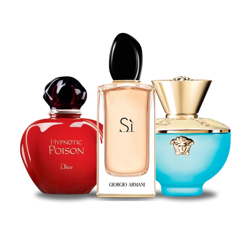 Комплект от 3 парфюма Dior HYPNOTIC POISON, Giorgio Armani SÌ e Versace DYLAN TURQUOISE 100ml